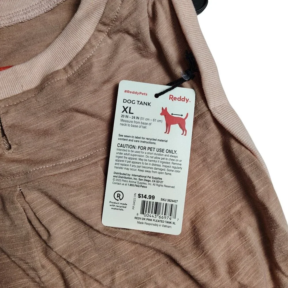 Reddy Dog XL Lightweight Pink Pleated Tank Top Made With Recycled Material Shirt